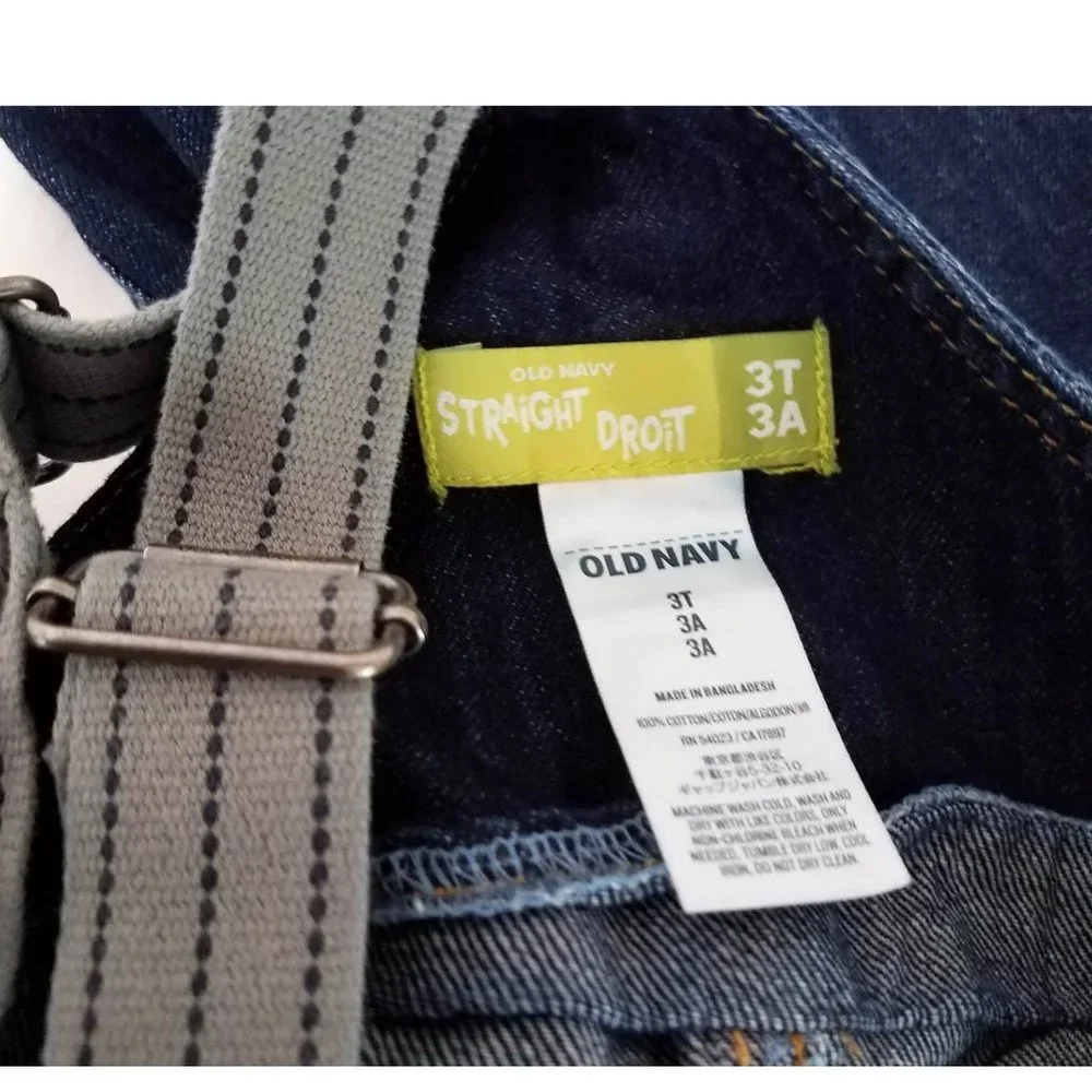 OLD NAVY Straight Droit Denim Blue Jean Bib Overalls Toddler Boys 3 T